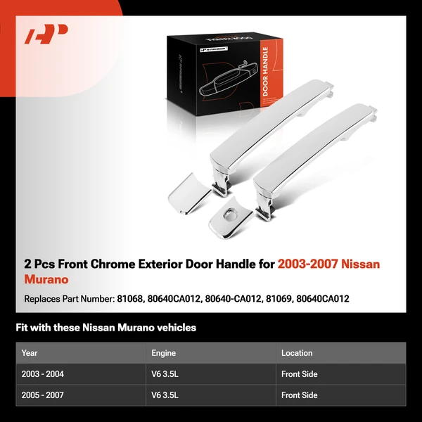 2 Pcs Front Chrome Exterior Door Handle for 2003-2007 Nissan Murano