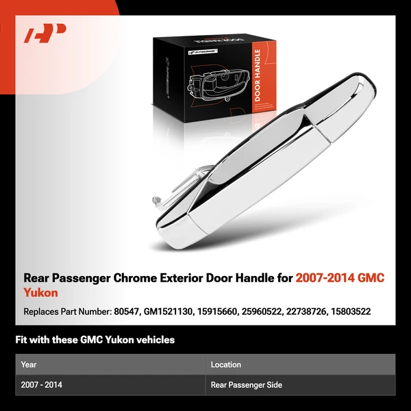 Rear Passenger Chrome Exterior Door Handle for 2007-2014 GMC Yukon