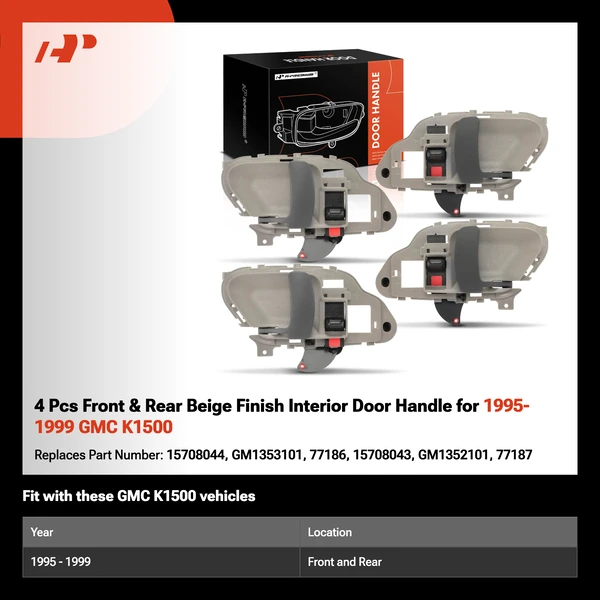 4 Pcs Front & Rear Beige Finish Interior Door Handle for 1995-1999 GMC K1500