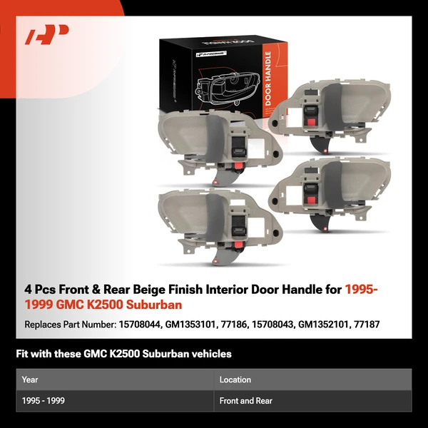 4 Pcs Front & Rear Beige Finish Interior Door Handle for 1995-1999 GMC K2500 Suburban