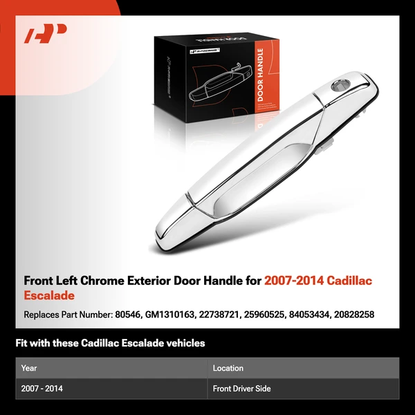 Front Left Chrome Exterior Door Handle for 2007-2014 Cadillac Escalade