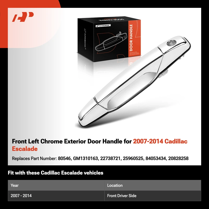 Front Left Chrome Exterior Door Handle for 2007-2014 Cadillac Escalade