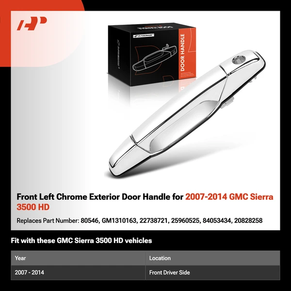Front Left Chrome Exterior Door Handle for 2007-2014 GMC Sierra 3500 HD