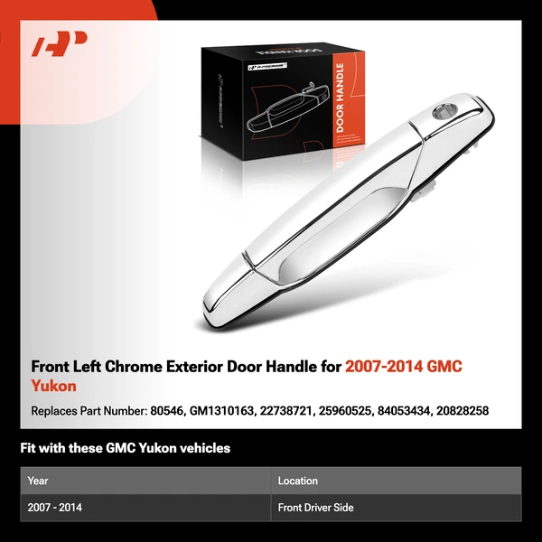 Front Left Chrome Exterior Door Handle for 2007-2014 GMC Yukon