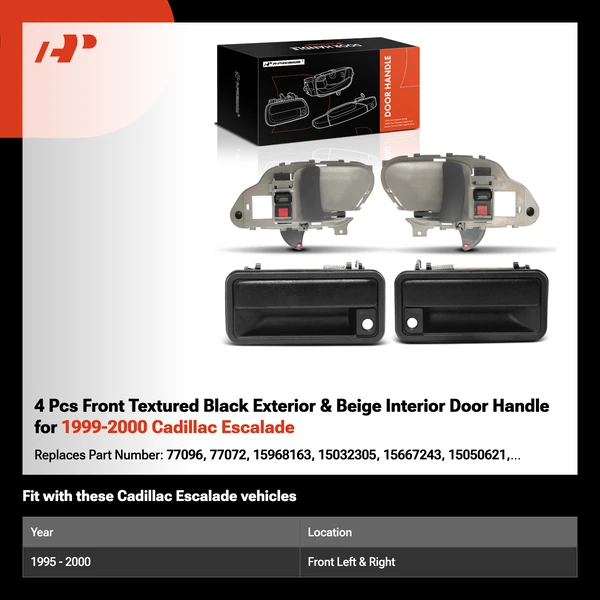 4 Pcs Front Textured Black Exterior & Beige Interior Door Handle for 1999-2000 Cadillac Escalade