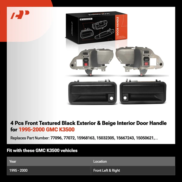 4 Pcs Front Textured Black Exterior & Beige Interior Door Handle for 1995-2000 GMC K3500