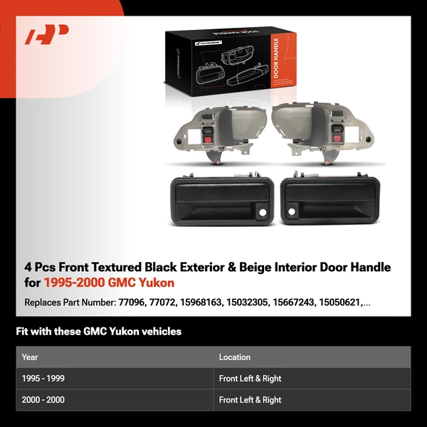 4 Pcs Front Textured Black Exterior & Beige Interior Door Handle for 1995-2000 GMC Yukon