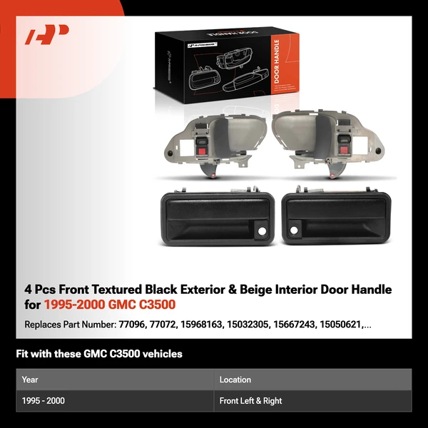 4 Pcs Front Textured Black Exterior & Beige Interior Door Handle for 1995-2000 GMC C3500