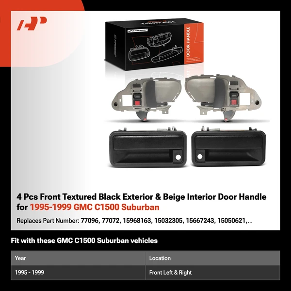 4 Pcs Front Textured Black Exterior & Beige Interior Door Handle for 1995-1999 GMC C1500 Suburban