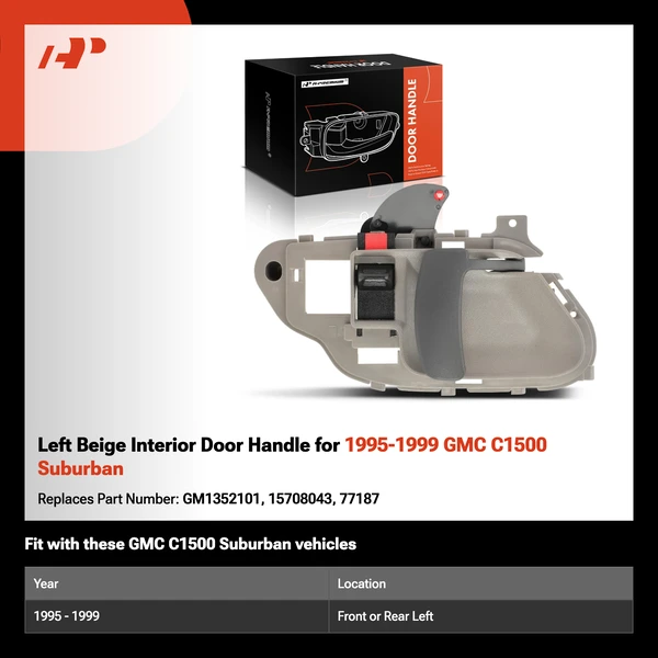 Left Beige Interior Door Handle for 1995-1999 GMC C1500 Suburban