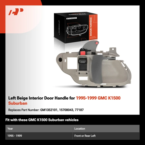 Left Beige Interior Door Handle for 1995-1999 GMC K1500 Suburban