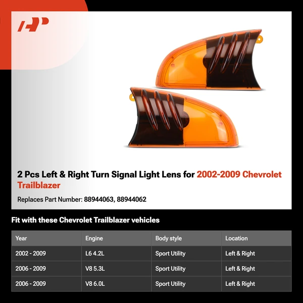 2 Pcs Left & Right Turn Signal Light Lens for 2002-2009 Chevrolet Trailblazer