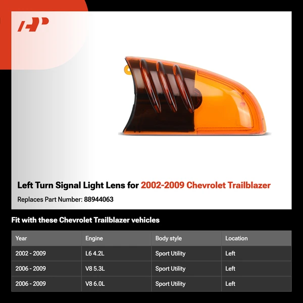 Left Turn Signal Light Lens for 2002-2009 Chevrolet Trailblazer