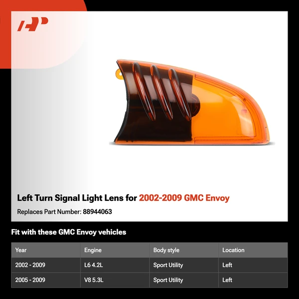 Left Turn Signal Light Lens for 2002-2009 GMC Envoy