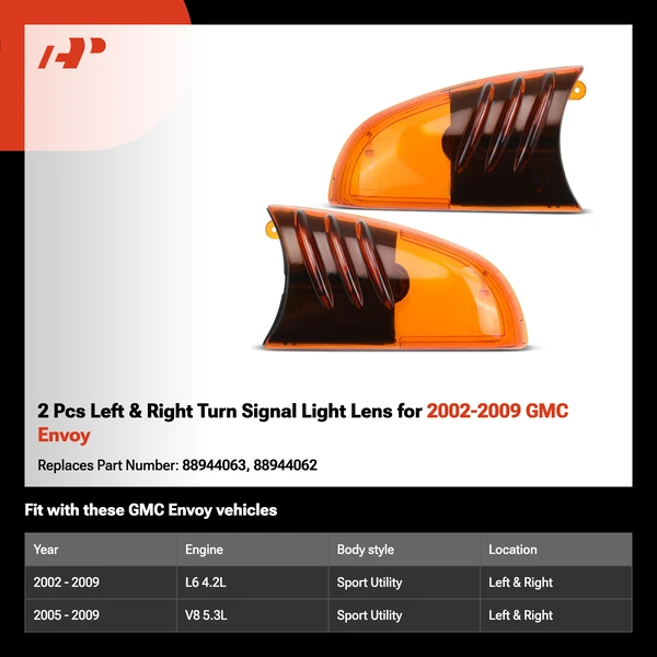 2 Pcs Left & Right Turn Signal Light Lens for 2002-2009 GMC Envoy