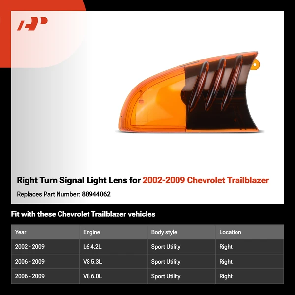 Right Turn Signal Light Lens for 2002-2009 Chevrolet Trailblazer