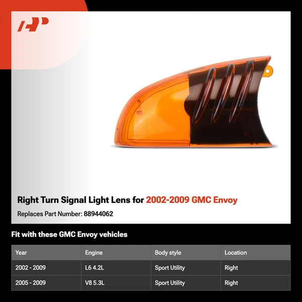Right Turn Signal Light Lens for 2002-2009 GMC Envoy