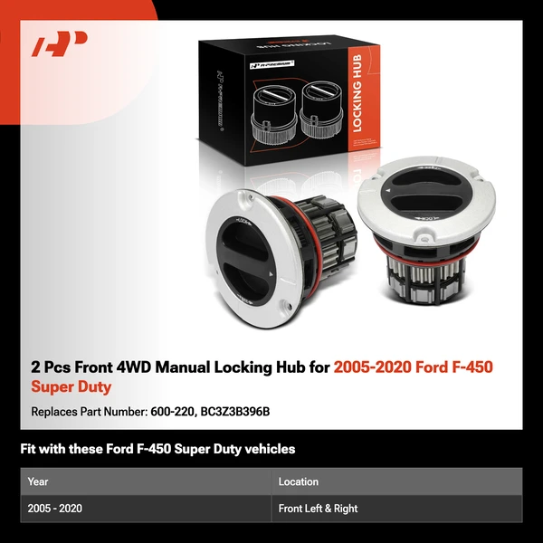 2 Pcs Front 4WD Manual Locking Hub for 2005-2020 Ford F-450 Super Duty