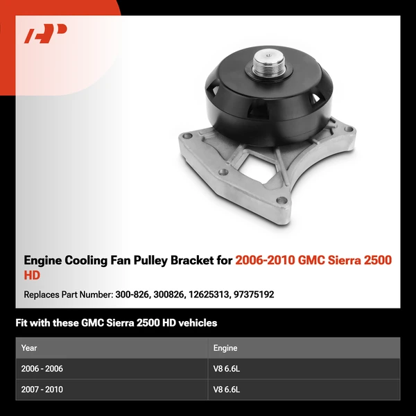 Engine Cooling Fan Pulley Bracket for 2006-2010 GMC Sierra 2500 HD