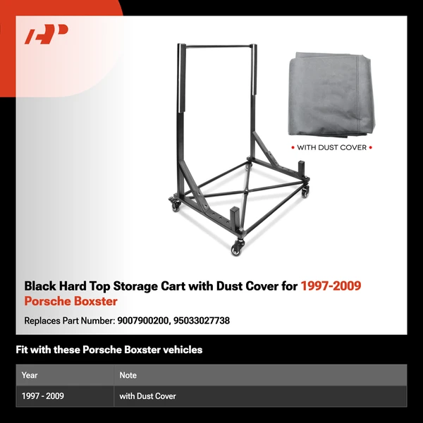 Black Hard Top Storage Cart with Dust Cover for 1997-2009 Porsche Boxster
