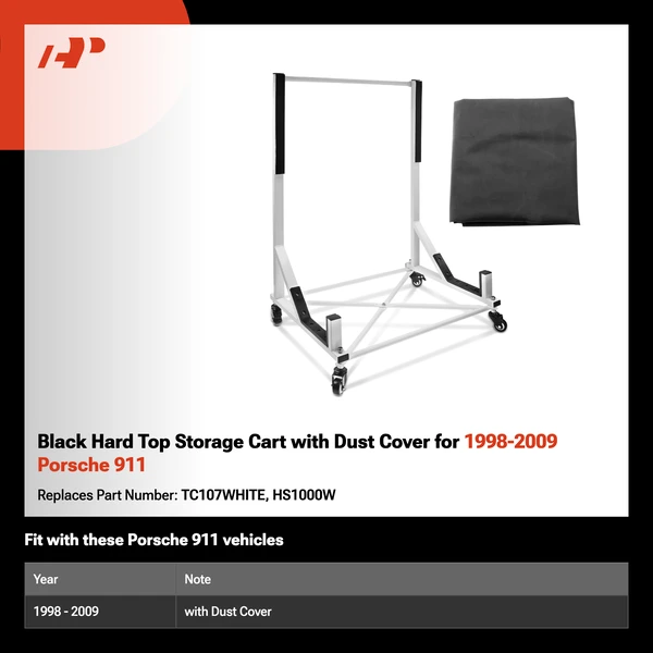 Black Hard Top Storage Cart with Dust Cover for 1998-2009 Porsche 911