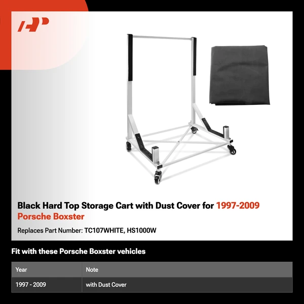 Black Hard Top Storage Cart with Dust Cover for 1997-2009 Porsche Boxster