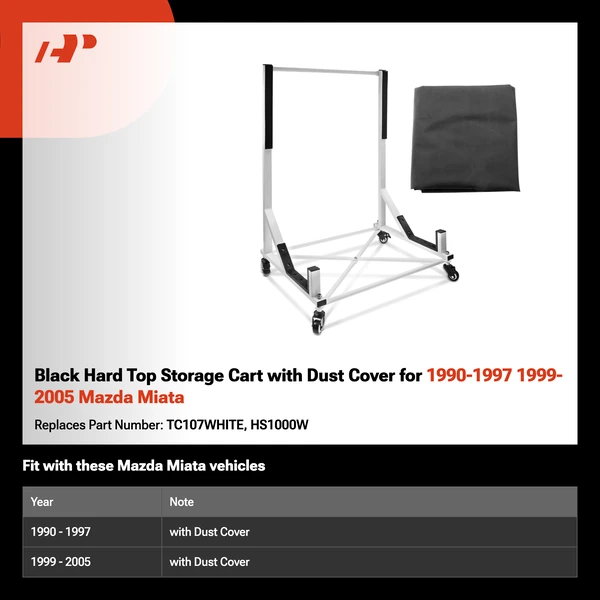 Black Hard Top Storage Cart with Dust Cover for 1990-1997 1999-2005 Mazda Miata