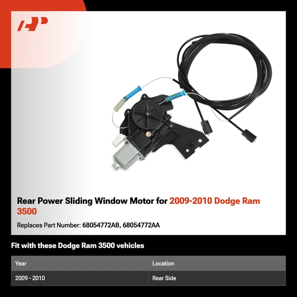 Rear Power Sliding Window Motor for 2009-2010 Dodge Ram 3500