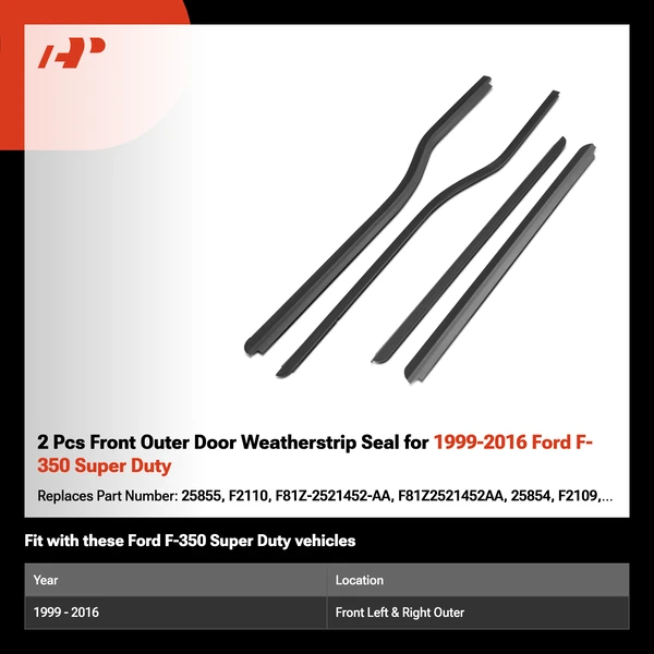 2 Pcs Front Outer Door Weatherstrip Seal for 1999-2016 Ford F-350 Super Duty