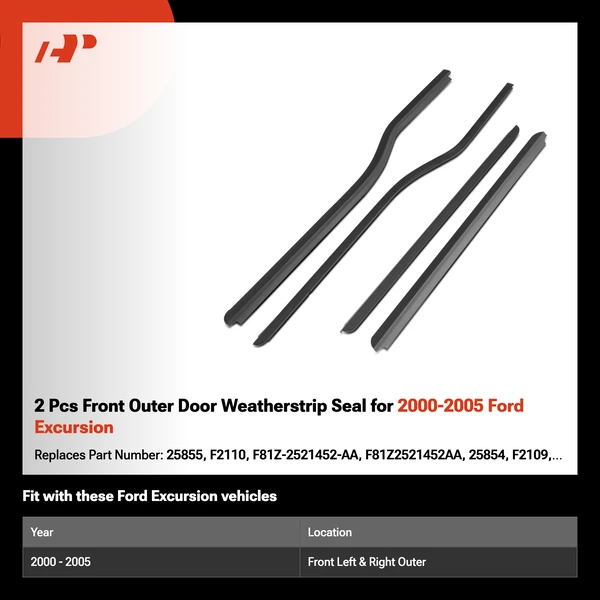 2 Pcs Front Outer Door Weatherstrip Seal for 2000-2005 Ford Excursion
