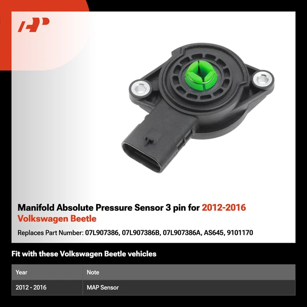 Manifold Absolute Pressure Sensor 3 pin for 2012-2016 Volkswagen Beetle