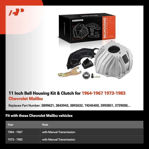 11 Inch Bell Housing Kit & Clutch for 1964-1967 1973-1983 Chevrolet Malibu