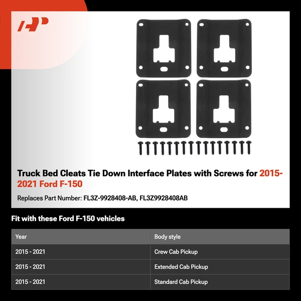 Truck Bed Cleats Tie Down Interface Plates with Screws for 2015-2021 Ford F-150