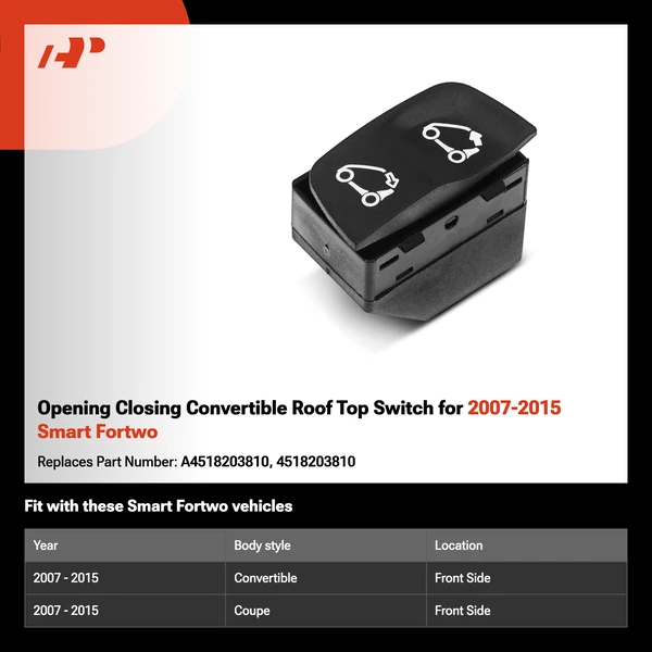 Opening Closing Convertible Roof Top Switch for 2007-2015 Smart Fortwo