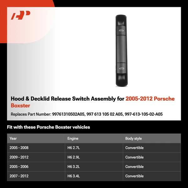 Hood & Decklid Release Switch Assembly for 2005-2012 Porsche Boxster