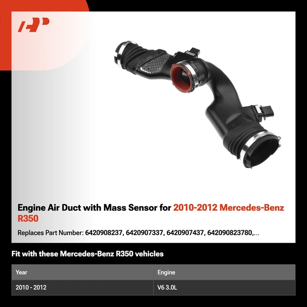 Engine Air Duct with Mass Sensor for 2010-2012 Mercedes-Benz R350