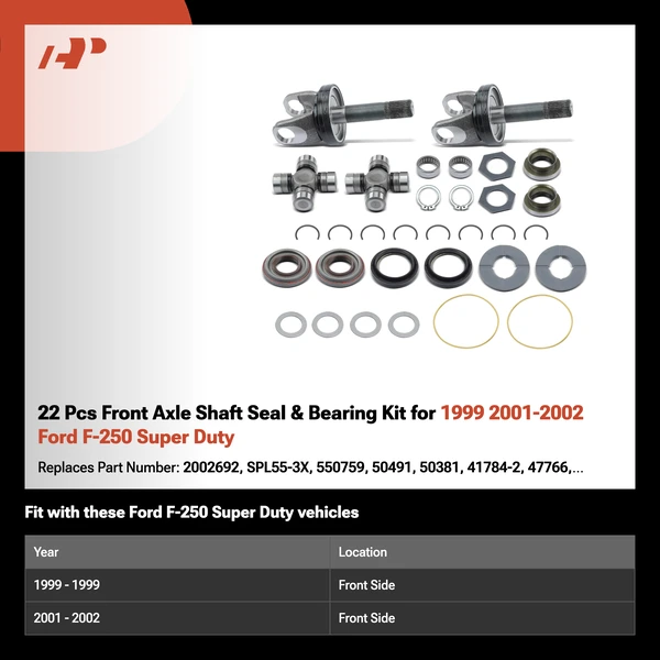 22 Pcs Front Axle Shaft Seal & Bearing Kit for 1999 2001-2002 Ford F-250 Super Duty