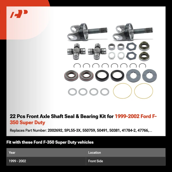 22 Pcs Front Axle Shaft Seal & Bearing Kit for 1999-2002 Ford F-350 Super Duty