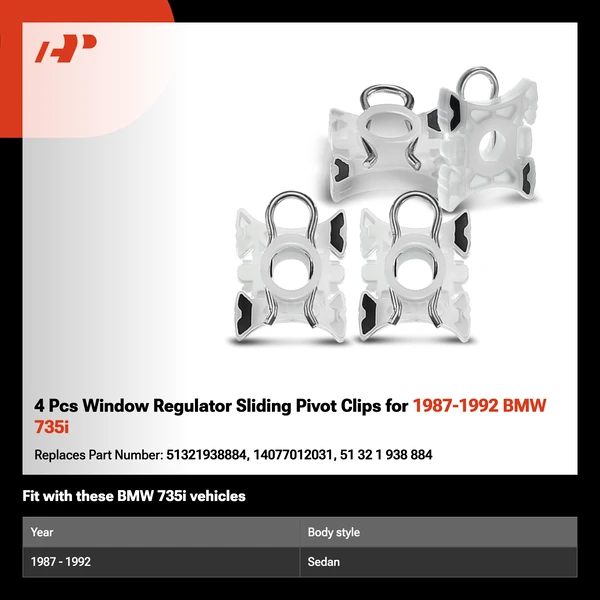 4 Pcs Window Regulator Sliding Pivot Clips for 1987-1992 BMW 735i
