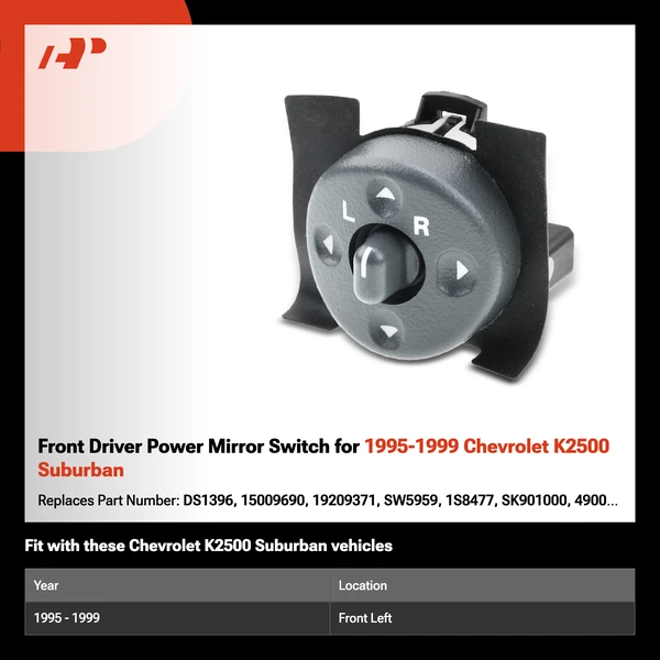 Front Driver Power Mirror Switch for 1995-1999 Chevrolet K2500 Suburban