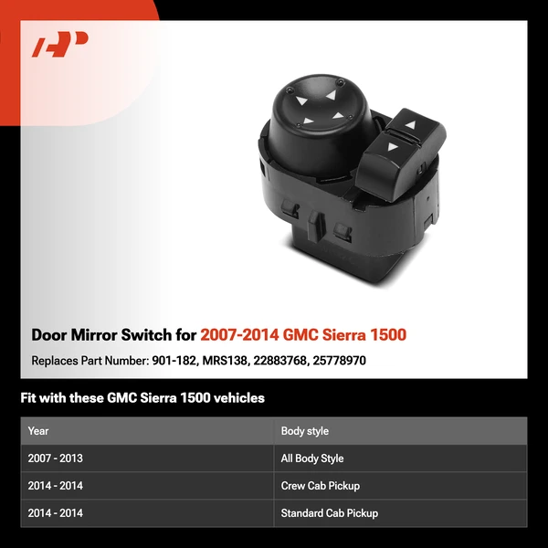 Door Mirror Switch for 2007-2014 GMC Sierra 1500