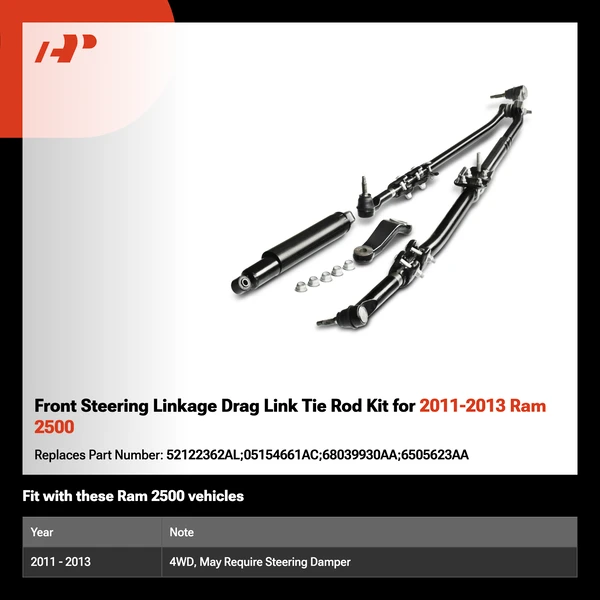 Front Steering Linkage Drag Link Tie Rod Kit for 2011-2013 Ram 2500