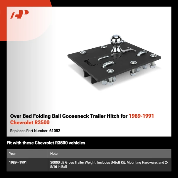 Over Bed Folding Ball Gooseneck Trailer Hitch for 1989-1991 Chevrolet R3500