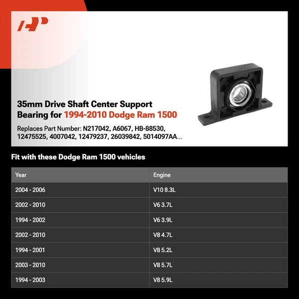 35mm Drive Shaft Center Support Bearing for 1994-2010 Dodge Ram 1500