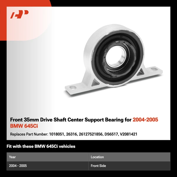 Front 35mm Drive Shaft Center Support Bearing for 2004-2005 BMW 645Ci