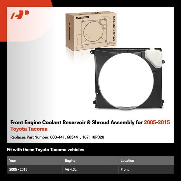 Front Engine Coolant Reservoir & Shroud Assembly for 2005-2015 Toyota Tacoma