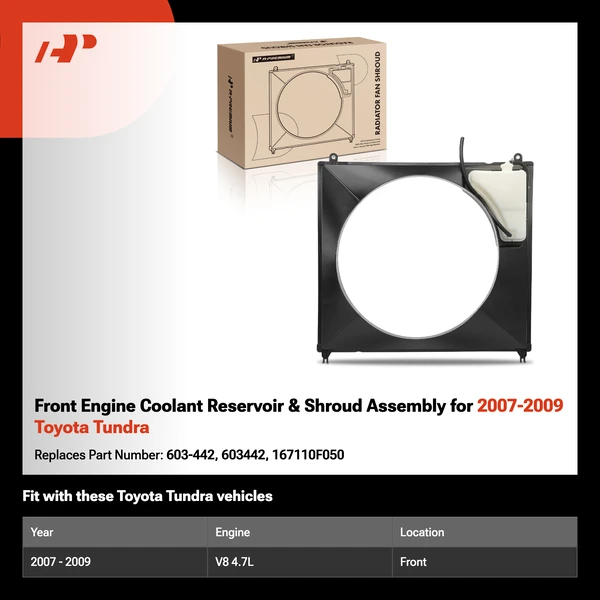Front Engine Coolant Reservoir & Shroud Assembly for 2007-2009 Toyota Tundra