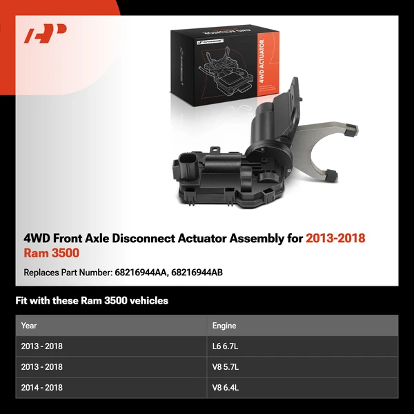 4WD Front Axle Disconnect Actuator Assembly for 2013-2018 Ram 3500