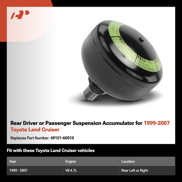 Rear Driver or Passenger Suspension Accumulator for 1999-2007 Toyota Land Cruiser