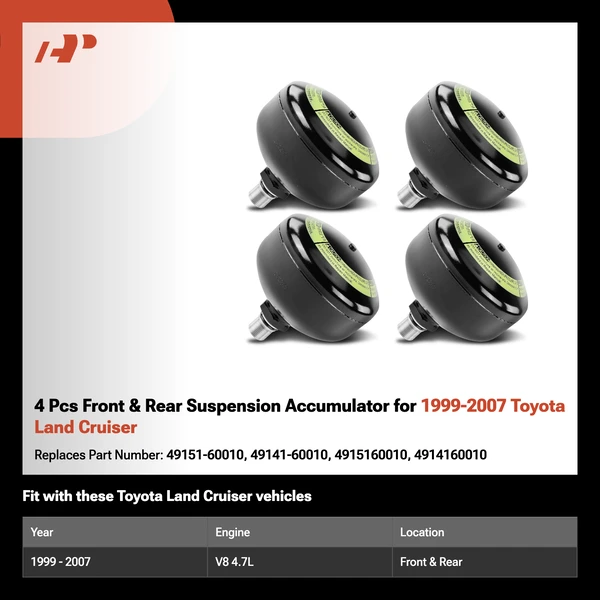 4 Pcs Front & Rear Suspension Accumulator for 1999-2007 Toyota Land Cruiser